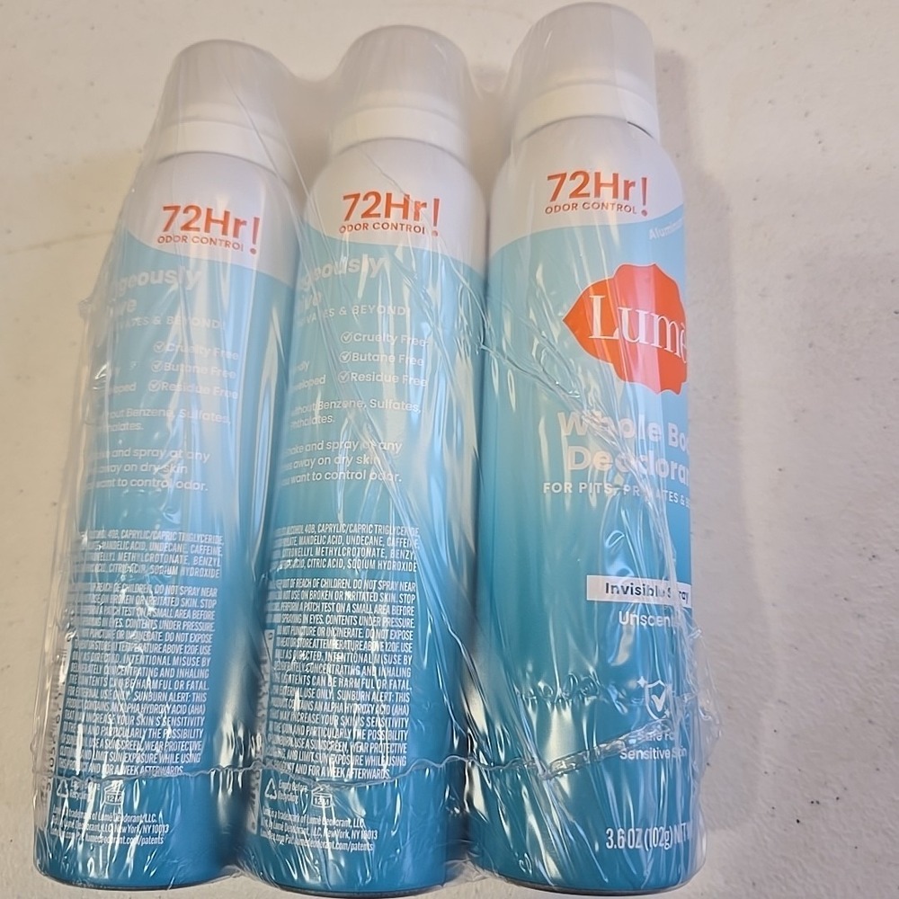 Lume Whole Body Deodorant Invisible Spray Unscented Aluminum-Free‎ 3.6 oz 3 pk